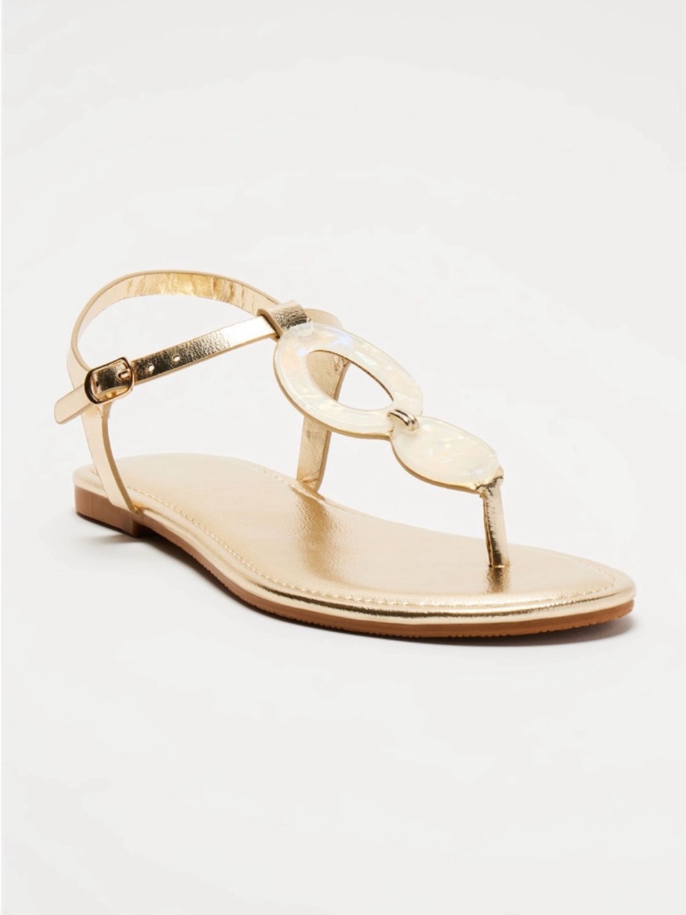 Women's Metallic Gold T-Strap Sandals